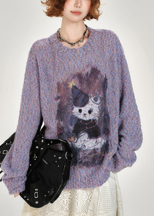 Women's Oversized Purple Knit Cozy Warm 2XL - OutfitLondon