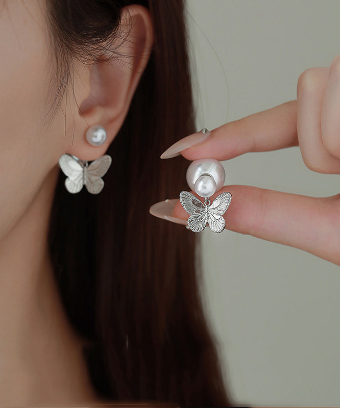 Women's Silk Butterfly Earrings Gold Copper Pearl - OutfitLondon