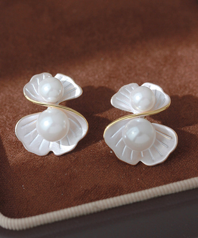 Women's Pearl Stud Earrings White Copper Vermeil - OutfitLondon