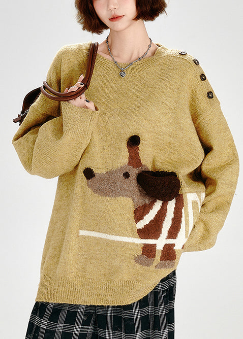 Yellow Dog Sweater Knit Pattern Asymmetric Winter Warmth - OutfitLondon