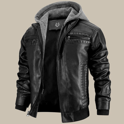 Men's Leather Style Hooded Jacket - OutfitLondon