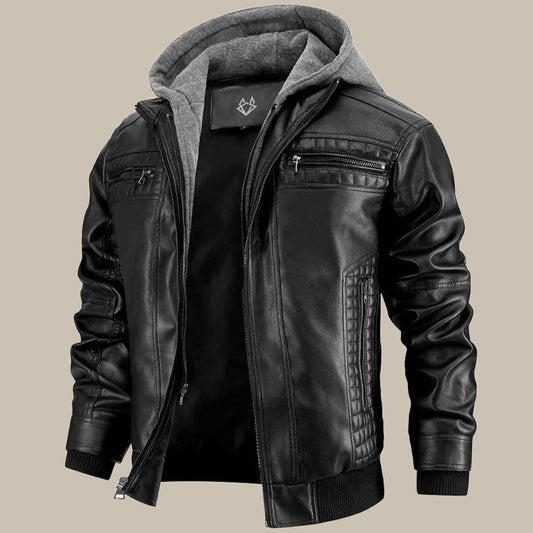 Men's Leather Style Hooded Jacket - OutfitLondon