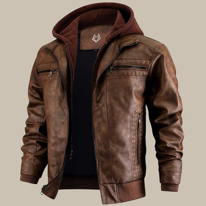 Men's Leather Style Hooded Jacket