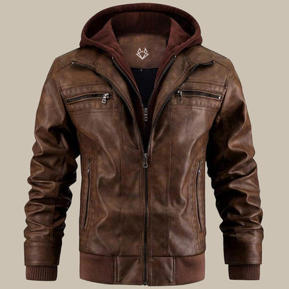 Men's Leather Style Hooded Jacket