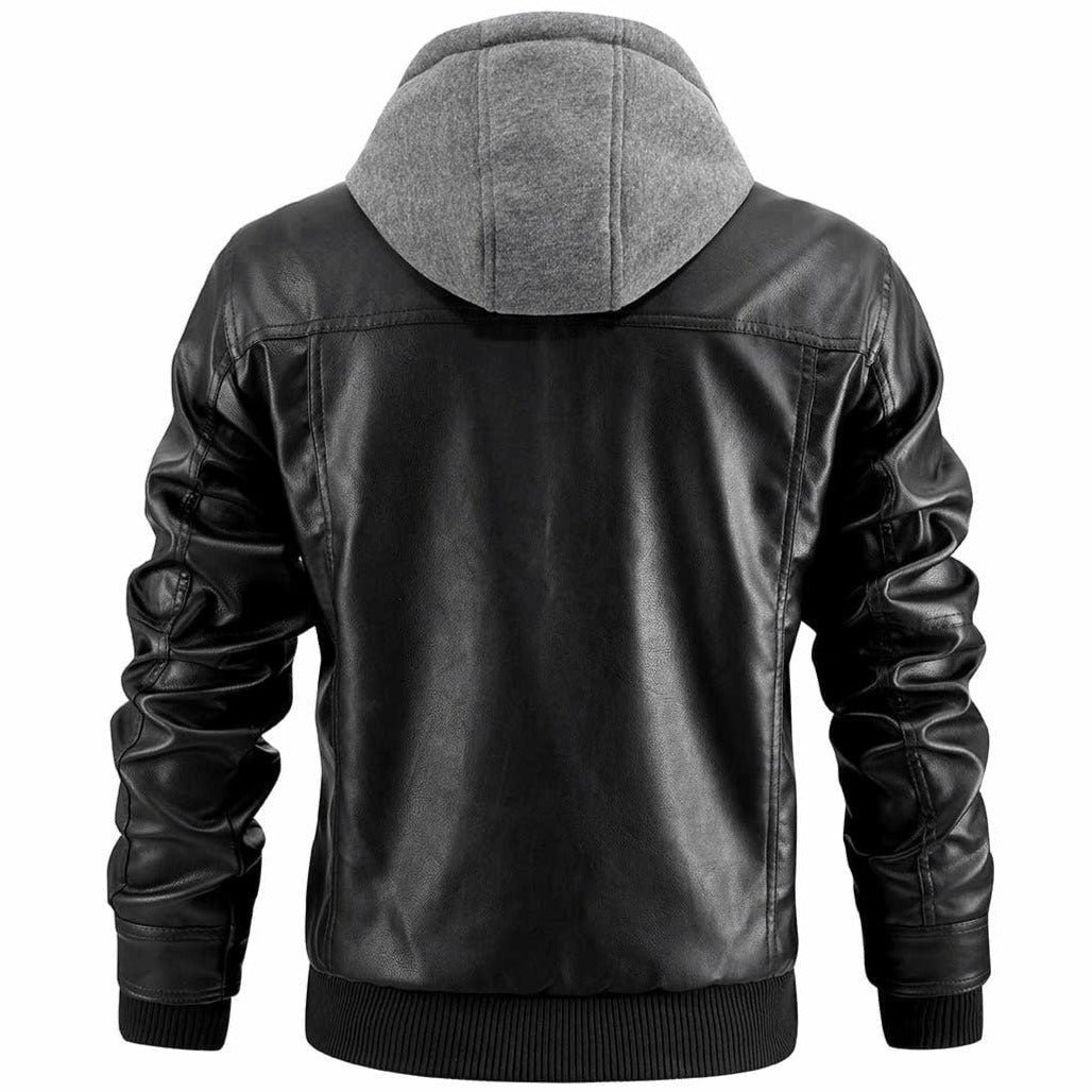 Men's Leather Style Hooded Jacket