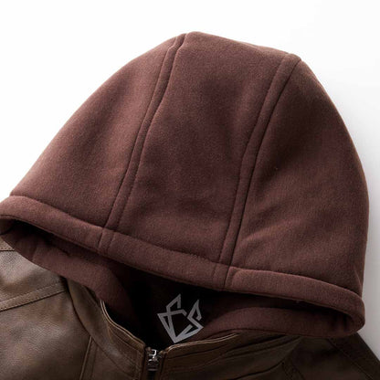 Men's Leather Style Hooded Jacket