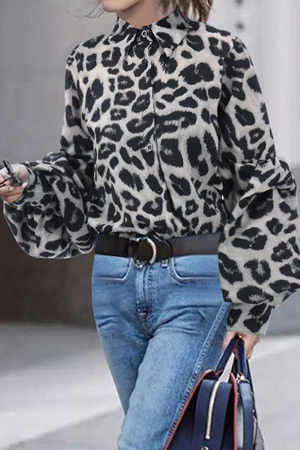 Leopard Print Flowy Long Sleeve Blouse