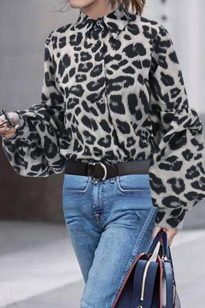 Leopard Print Flowy Long Sleeve Blouse