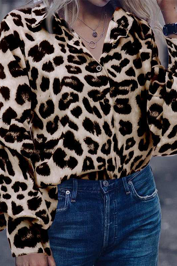 Leopard Print Flowy Long Sleeve Blouse