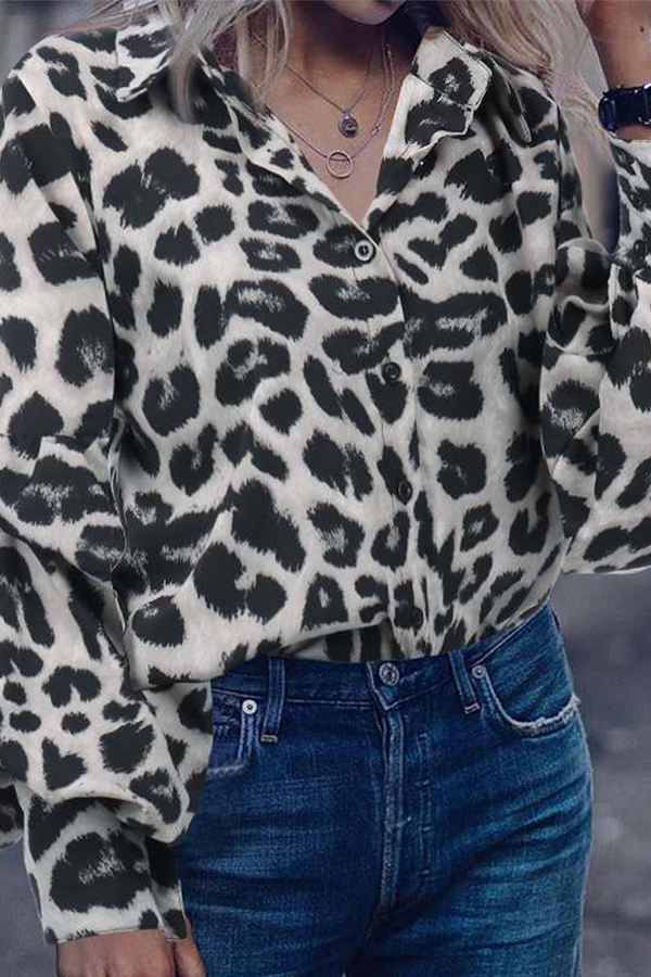 Leopard Print Flowy Long Sleeve Blouse