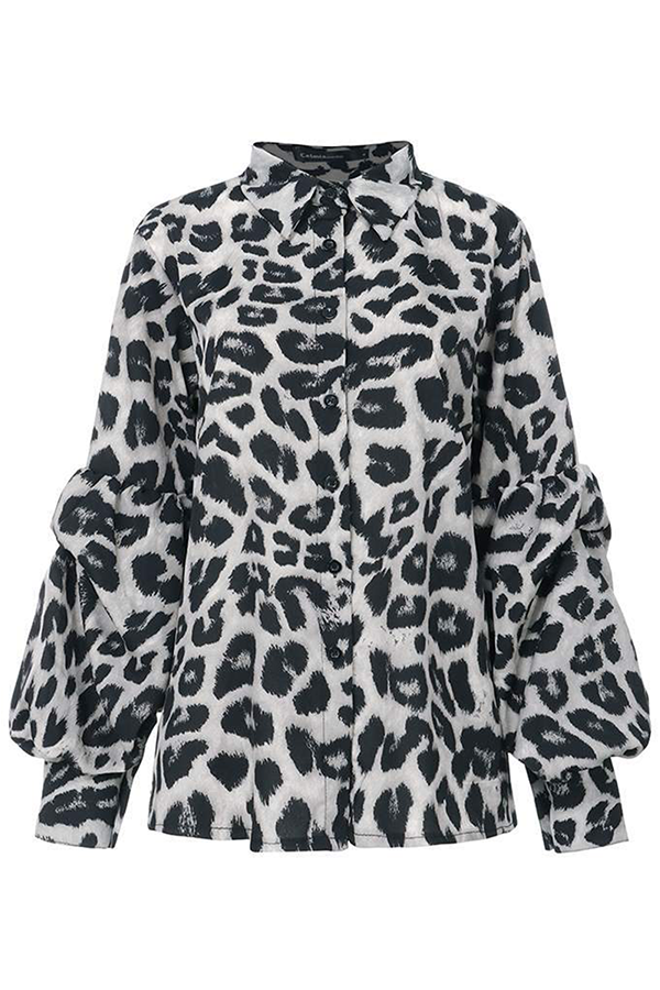 Leopard Print Flowy Long Sleeve Blouse