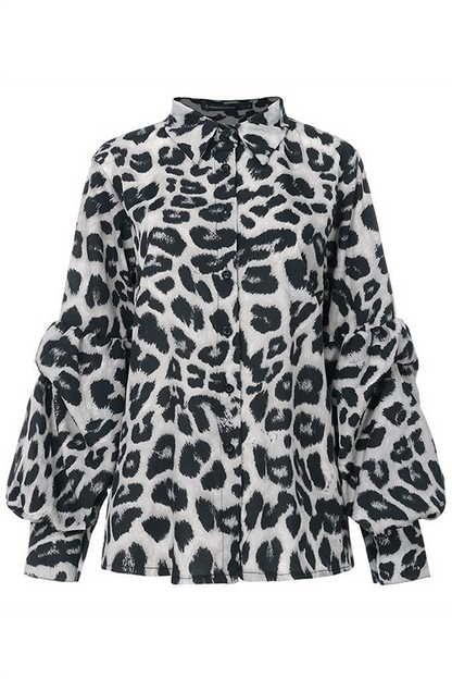 Leopard Print Flowy Long Sleeve Blouse