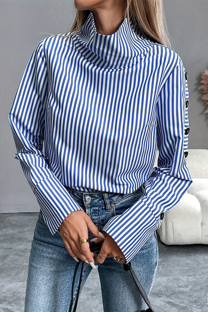 Classic Striped Turtleneck Long Sleeve Top