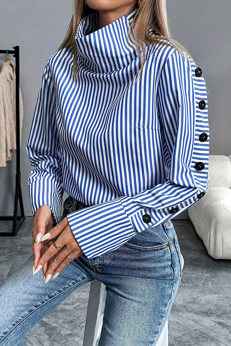 Classic Striped Turtleneck Long Sleeve Top
