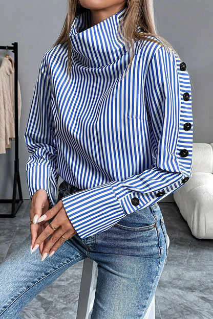 Classic Striped Turtleneck Long Sleeve Top