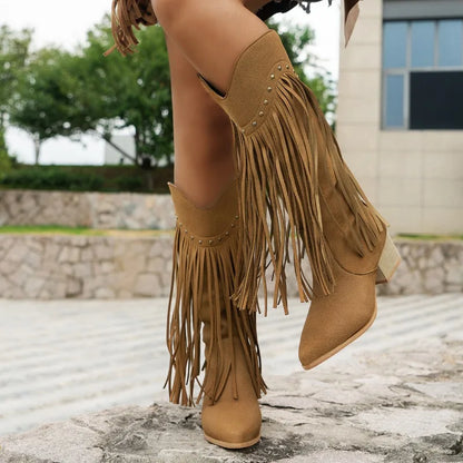 Fashionable Western Fringe Tall Boots - OutfitLondon