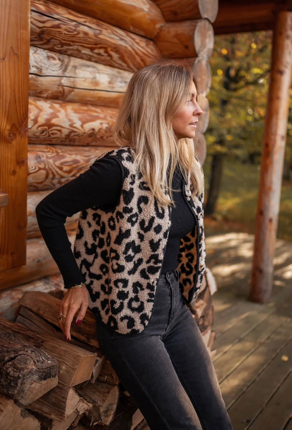 Ladies' Leopard Print Button Front Vest