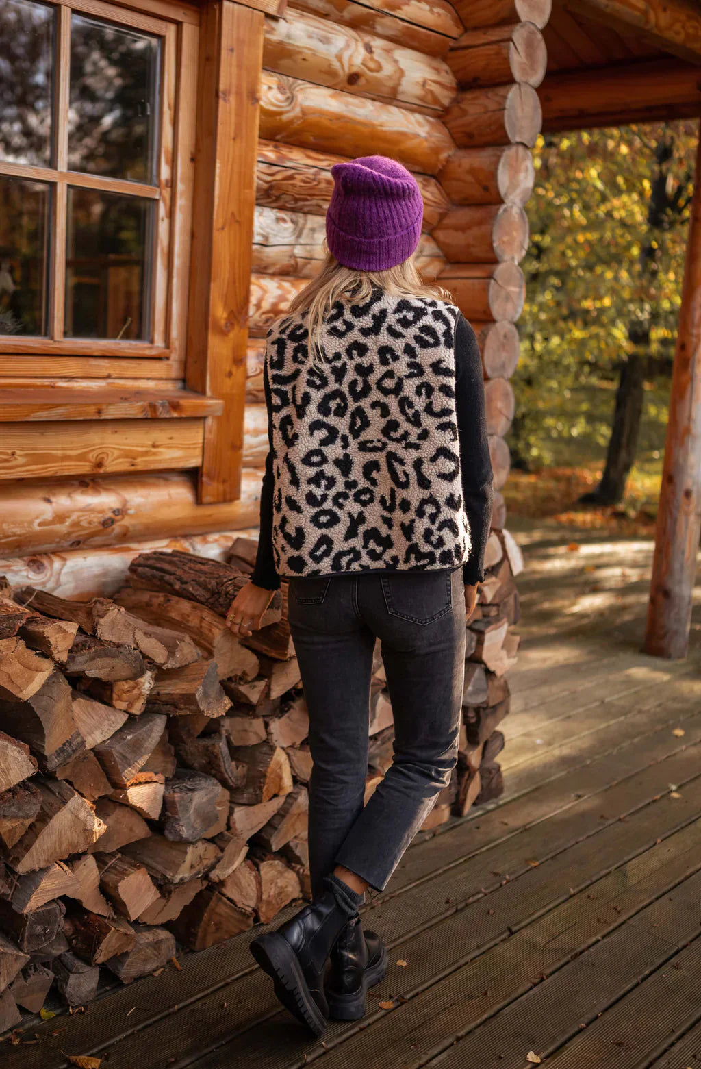 Ladies' Leopard Print Button Front Vest