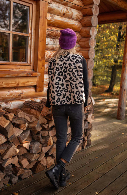 Ladies' Leopard Print Button Front Vest
