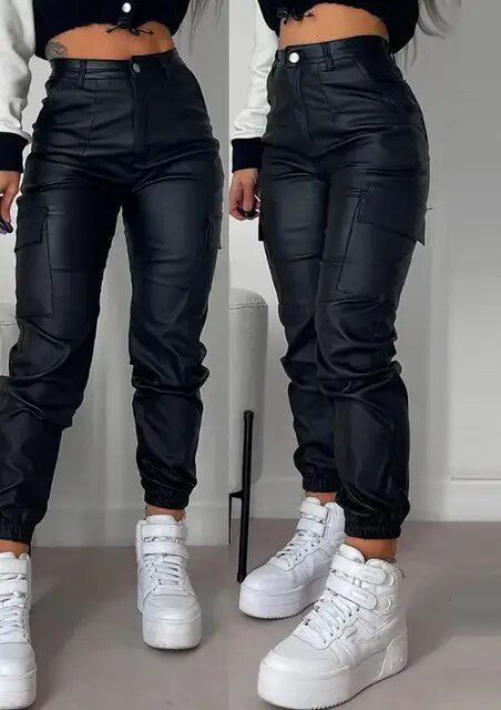 Comfortable Slim Fit Synthetic Leather Pants for Ladies