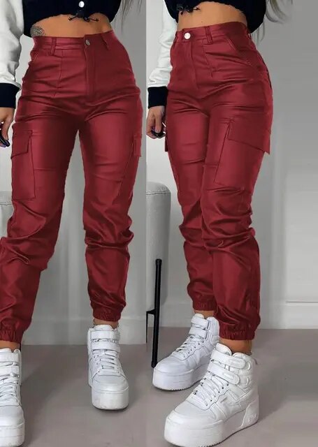 Comfortable Slim Fit Synthetic Leather Pants for Ladies