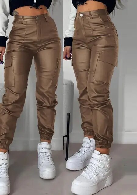 Comfortable Slim Fit Synthetic Leather Pants for Ladies
