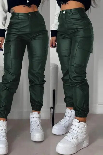 Comfortable Slim Fit Synthetic Leather Pants for Ladies