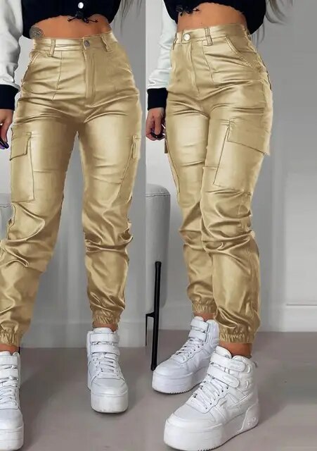 Comfortable Slim Fit Synthetic Leather Pants for Ladies
