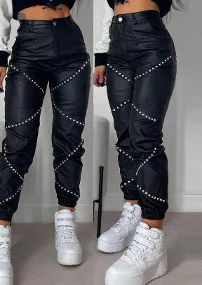 Comfortable Slim Fit Synthetic Leather Pants for Ladies - OutfitLondon