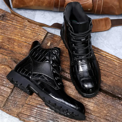 Men's Leather Boots Croc Embossed Brown