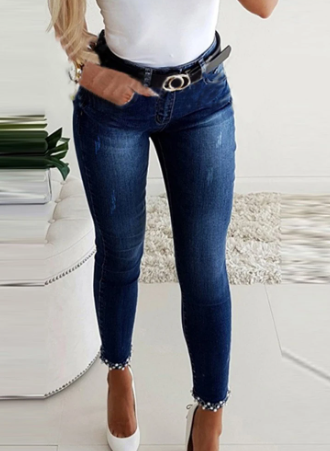 Stylish Decorative Skinny Fit Pearl Jeans for Women - OutfitLondon