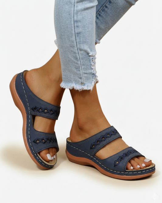 Comfortable Double Buckle Slide Sandals Open Toe Design - OutfitLondon