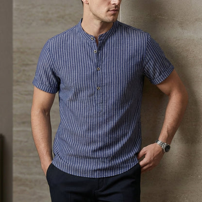 Casual Fit Striped Short Sleeve Mens Shirt - OutfitLondon