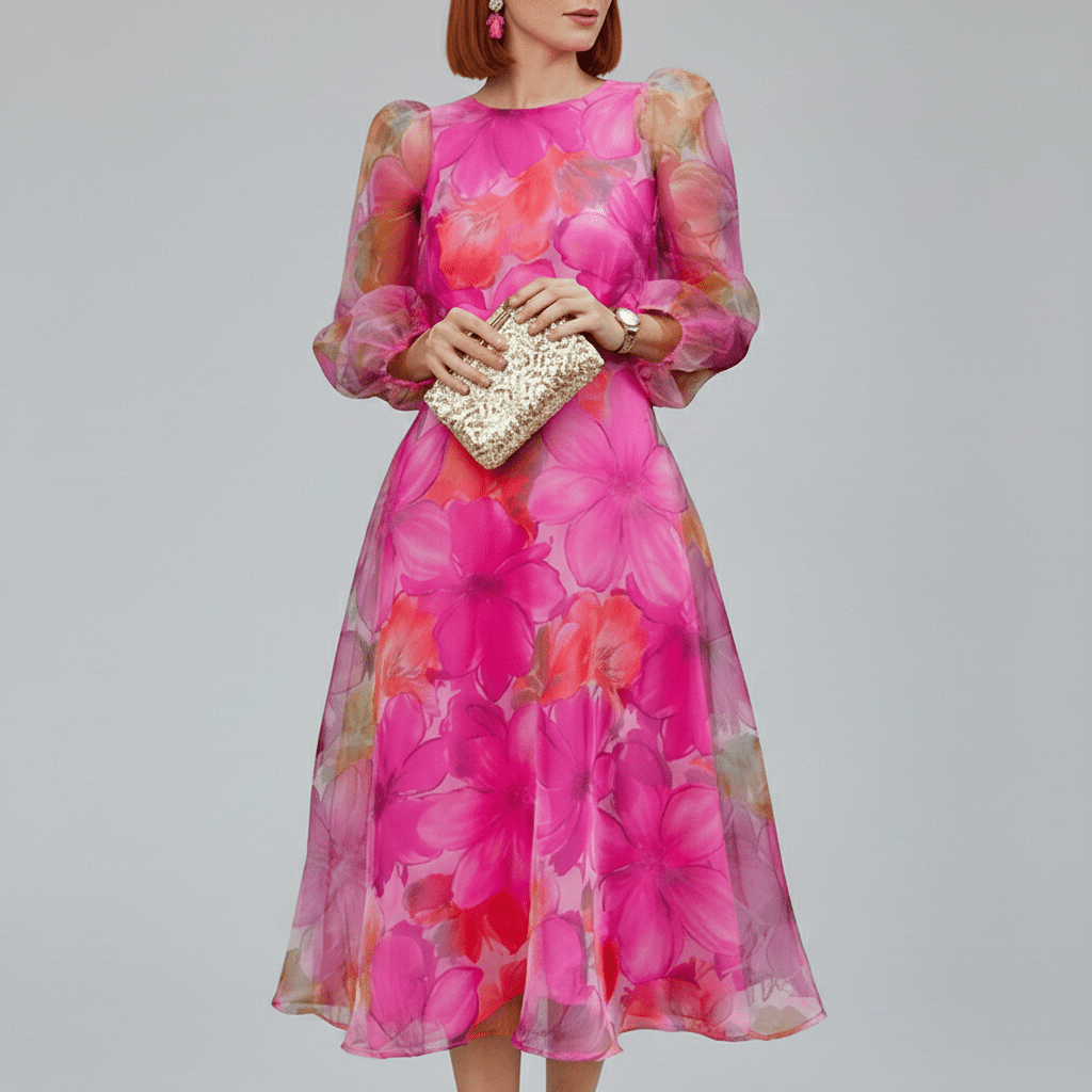 Elegant Floral Midi Dress for Wedding Guests - OutfitLondon