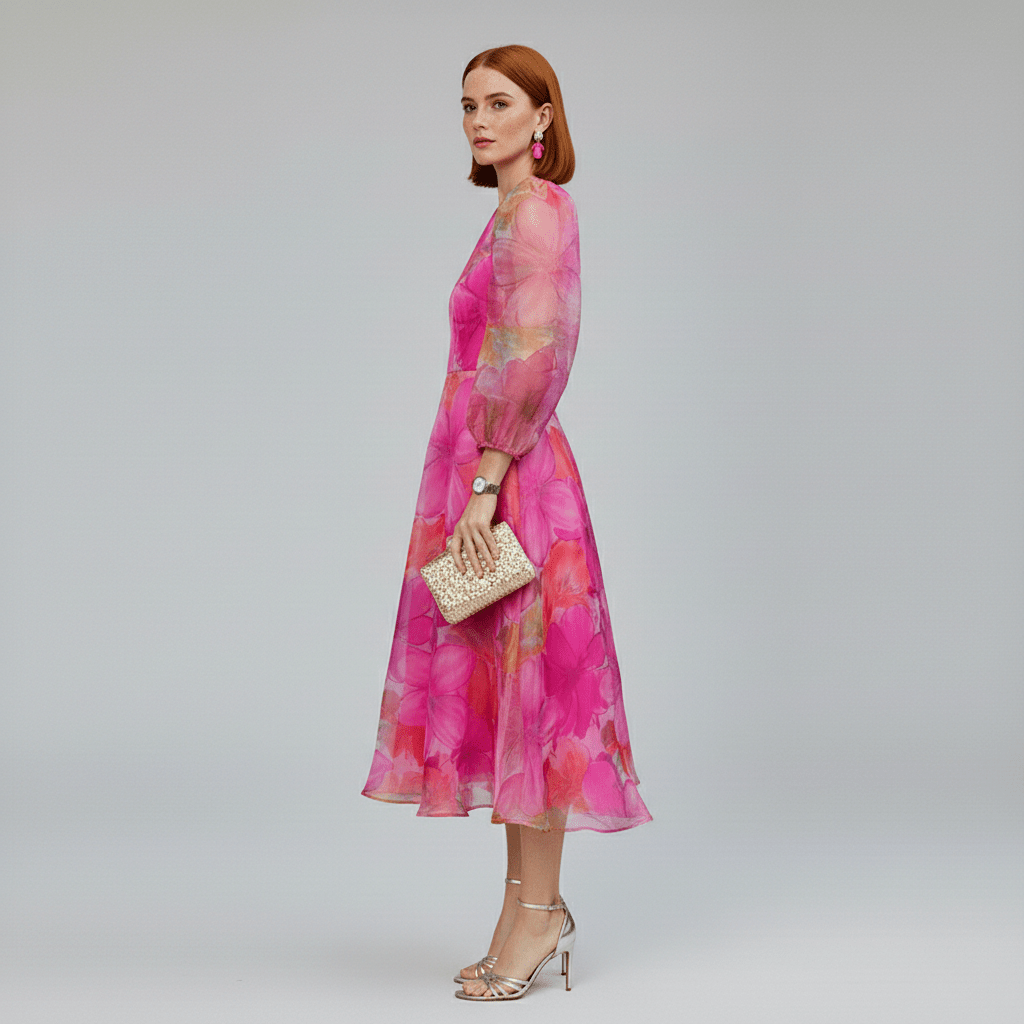 Elegant Floral Midi Dress for Wedding Guests