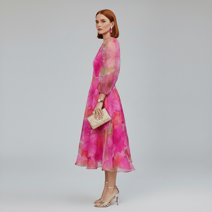 Elegant Floral Midi Dress for Wedding Guests