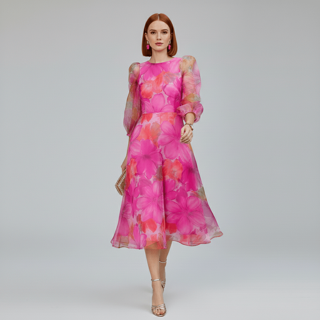 Elegant Floral Midi Dress for Wedding Guests