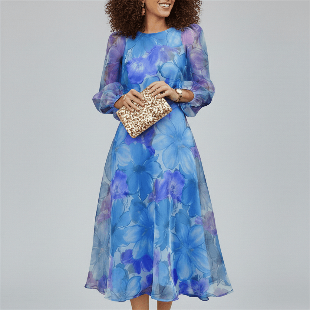 Elegant Floral Midi Dress for Wedding Guests