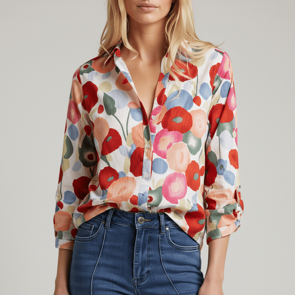Chic Floral V-Neck Long Sleeve Women's Blouse - OutfitLondon