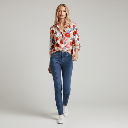 Chic Floral V-Neck Long Sleeve Women's Blouse