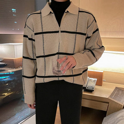 Warm Quarter Zip Plaid Sweater Men - OutfitLondon
