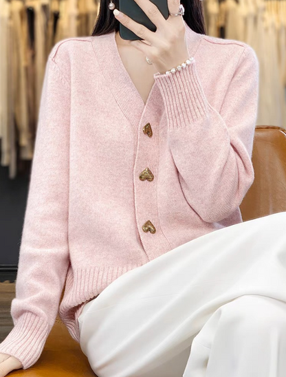 Soft Knit Cardigan with Cute Heart Buttons - OutfitLondon