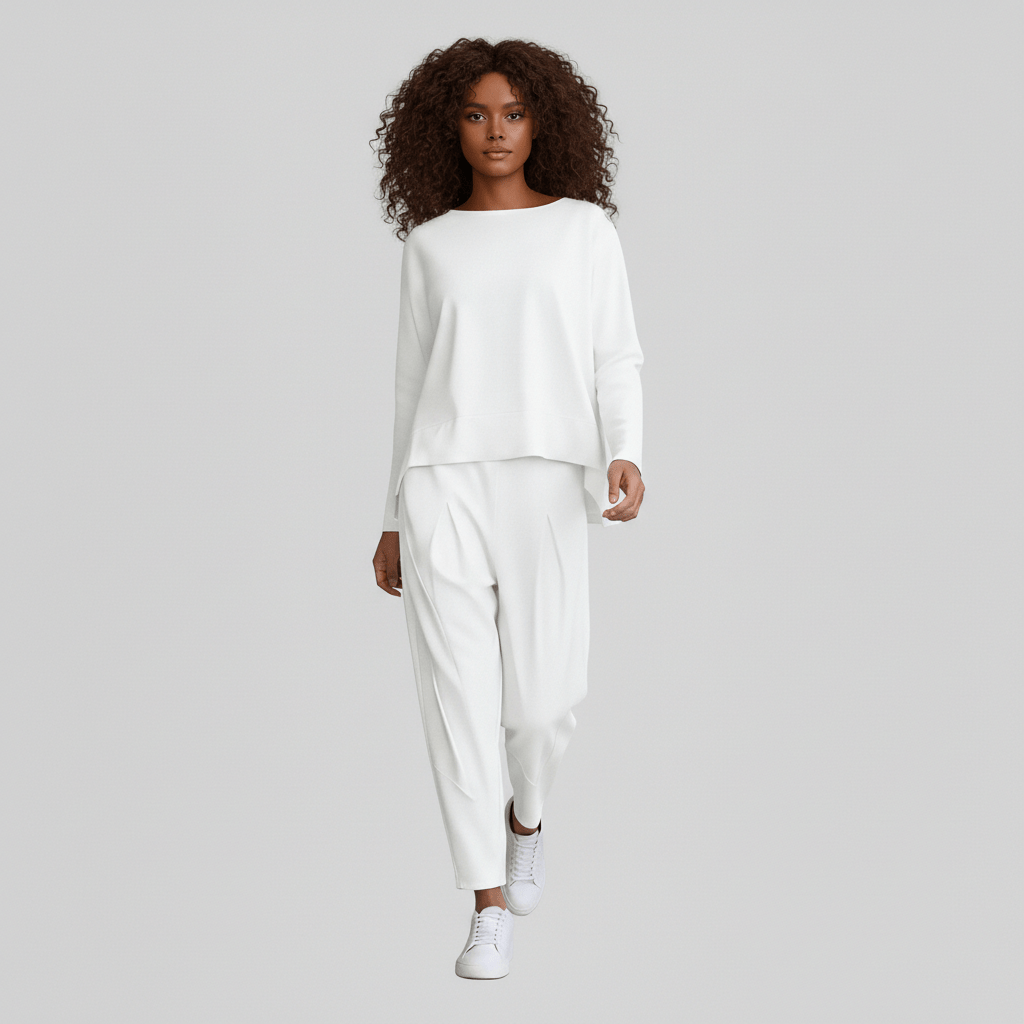 Casual 2 Piece Outfit Round Neck Top and Loose Pants - OutfitLondon