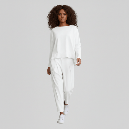 Casual 2 Piece Outfit Round Neck Top and Loose Pants - OutfitLondon