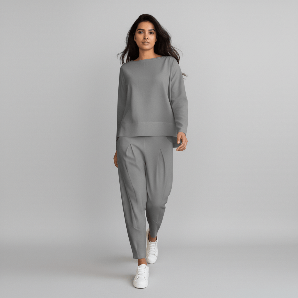 Casual 2 Piece Outfit Round Neck Top and Loose Pants
