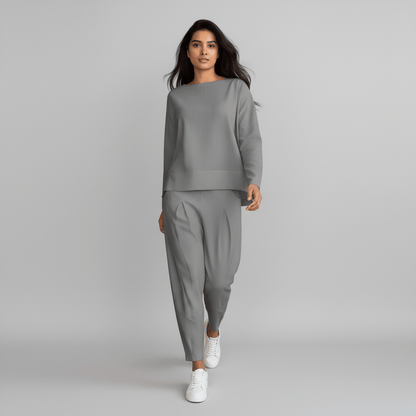 Casual 2 Piece Outfit Round Neck Top and Loose Pants