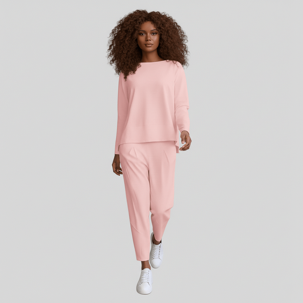 Casual 2 Piece Outfit Round Neck Top and Loose Pants