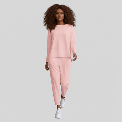 Casual 2 Piece Outfit Round Neck Top and Loose Pants