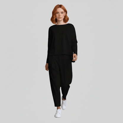 Casual 2 Piece Outfit Round Neck Top and Loose Pants