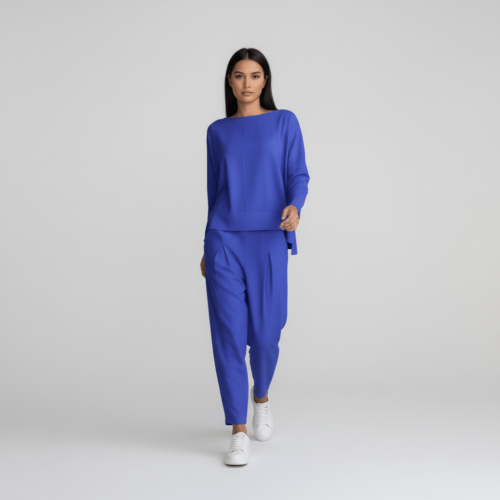 Casual 2 Piece Outfit Round Neck Top and Loose Pants